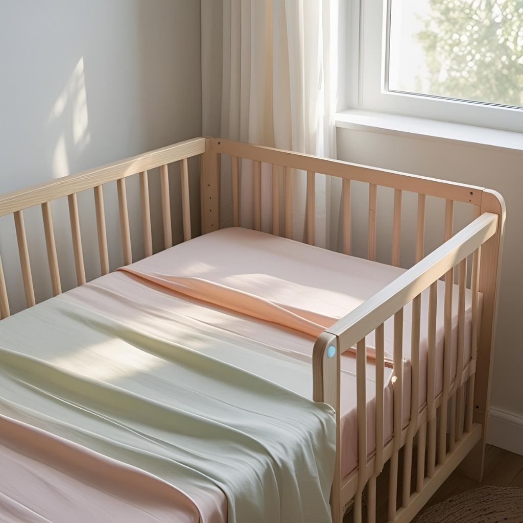 Large custom made flat baby cot sheets on cot bed